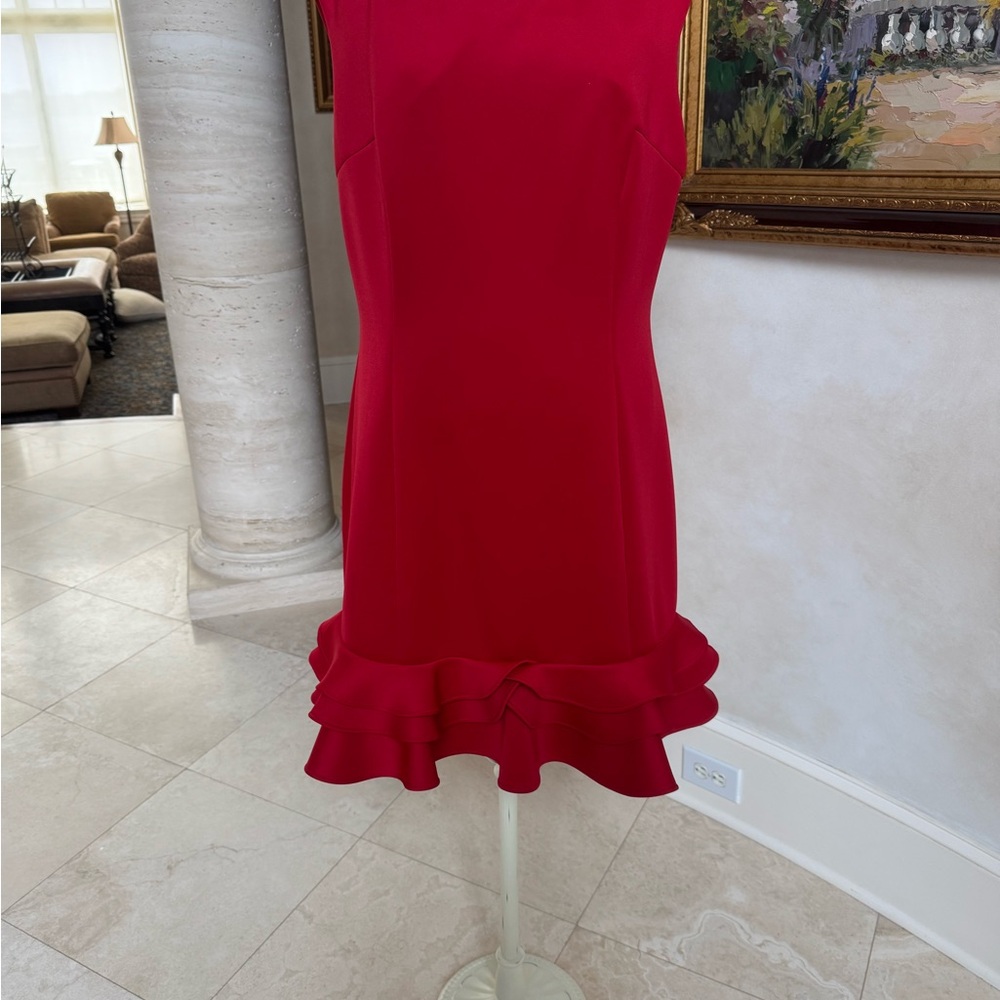 Donna Ricco Vibrant Red Ruffle Hem Mini Dress